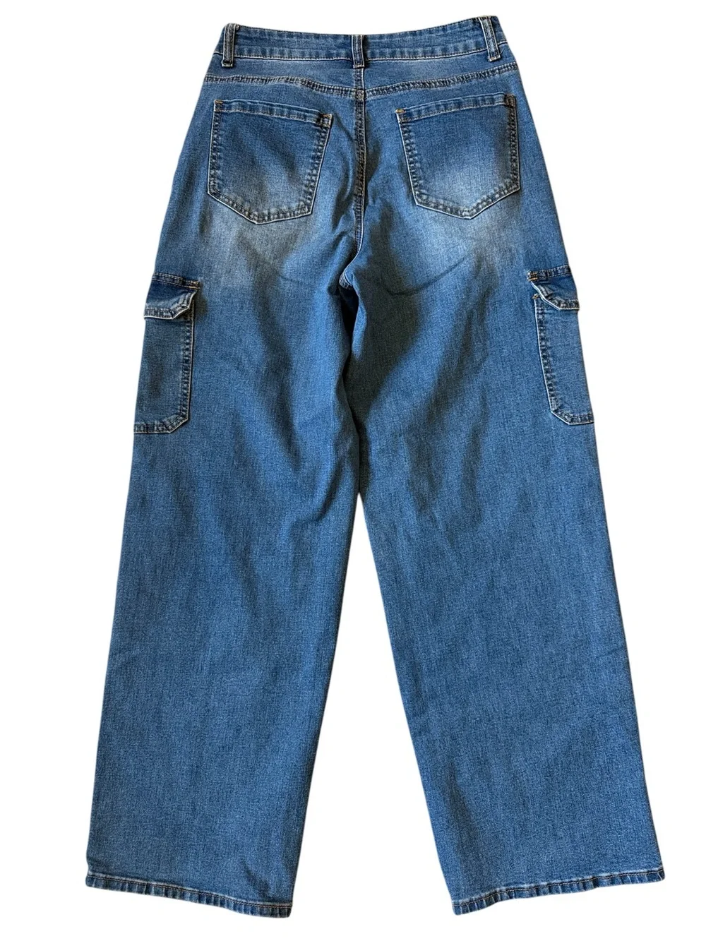 Wax Jean Wide Leg Cargo Jeans High Rise 5 27 Y2K Dark Blue Fade Streetwear